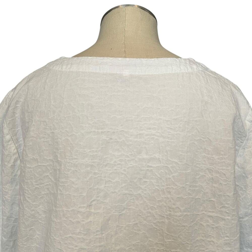 White Textured Henley Cotton Linen Boxy Oversized Top Cottagecore XL - Picture 6 of 14